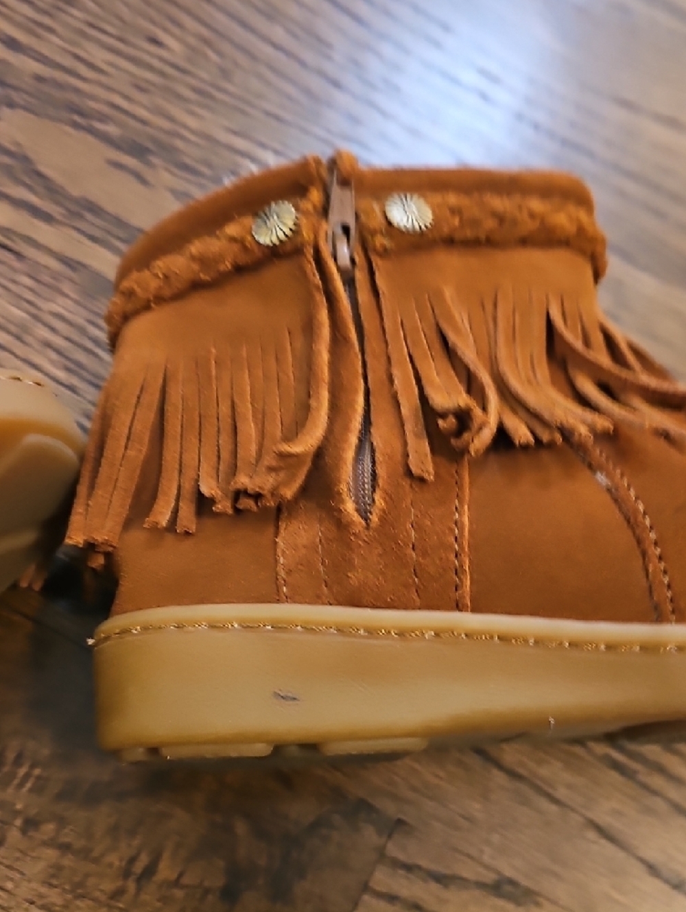 Minnetonka Brown Suede Fringe Ankle Boots Size 7 - Picture 12 of 13